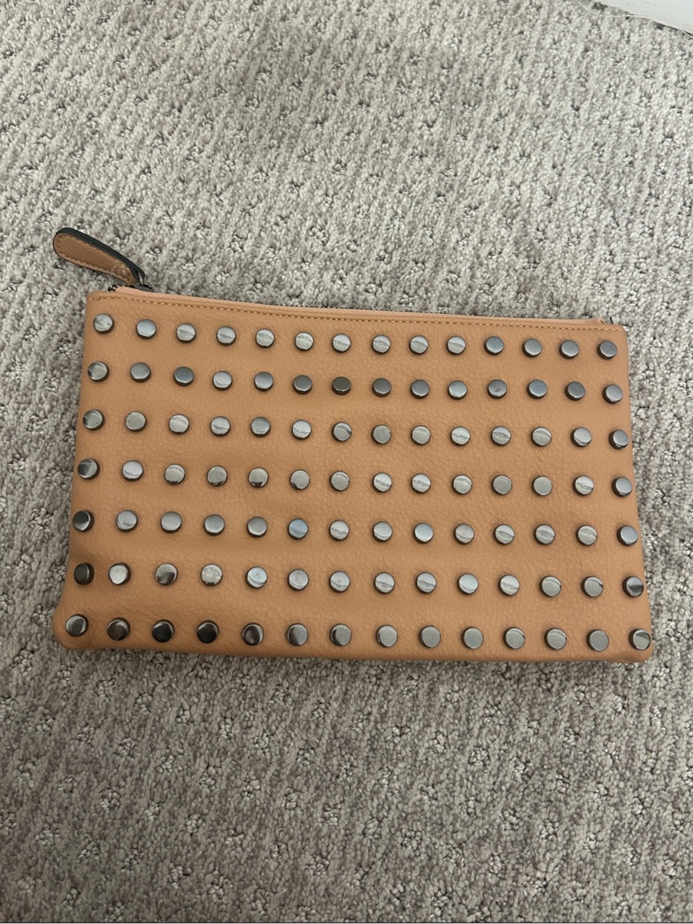 Tan Studded Leather Wristlet Clutch
